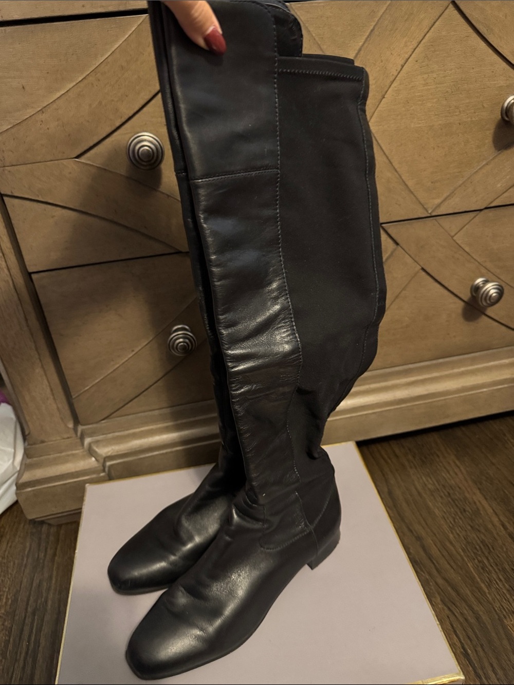 Louise et Cie Black Over-the-Knee Leather & Stretch Boots